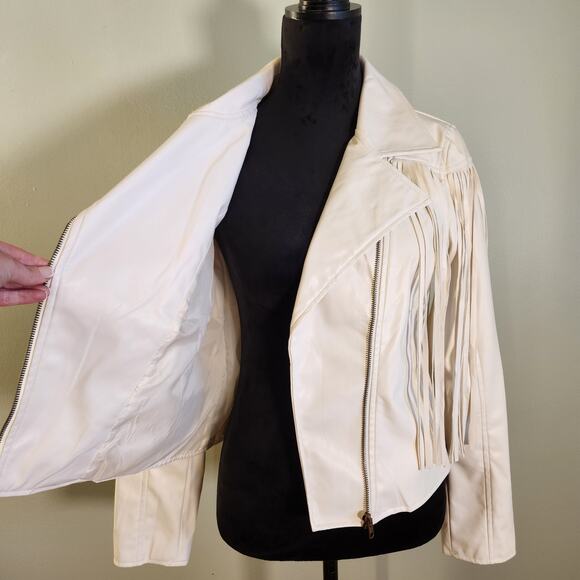BLUE B White Moto Fringe Jacket, Size Large - Picture 10 of 15